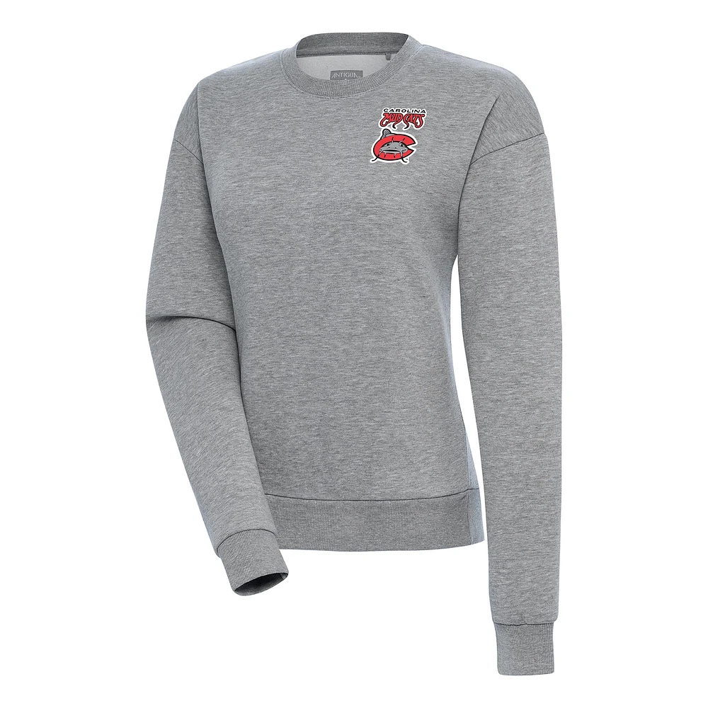 Women's Antigua Heather Gray Carolina Mudcats Victory Pullover Sweatshirt