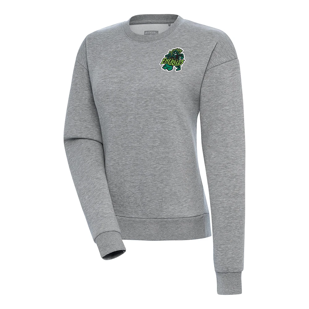 Women's Antigua Heather Gray Eugene Emeralds Victory Pullover Sweatshirt