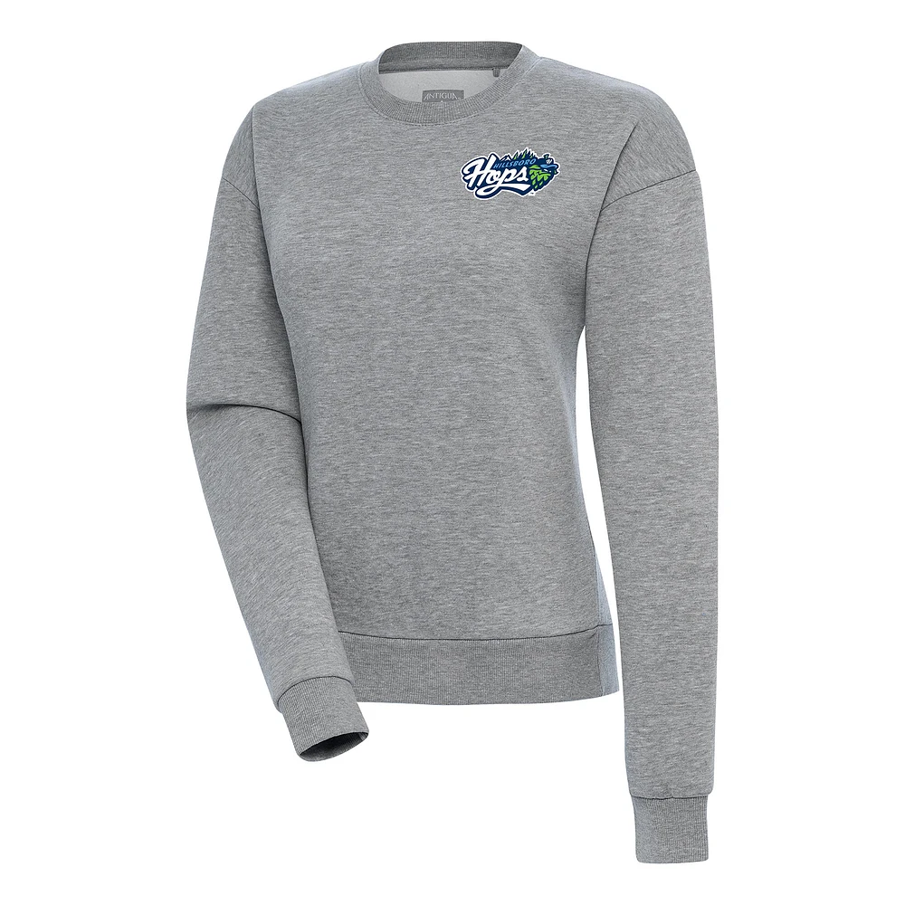 Women's Antigua Heather Gray Hillsboro Hops Victory Pullover Sweatshirt