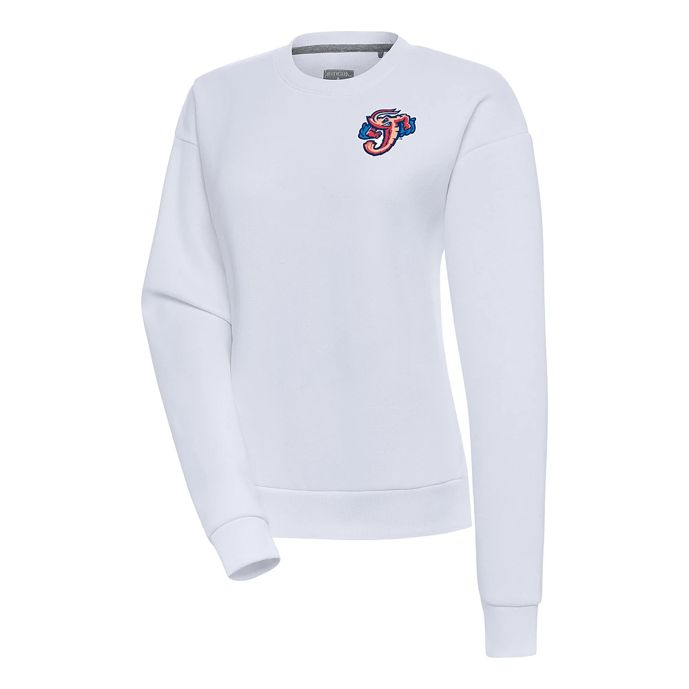 Women's Antigua White Jacksonville Jumbo Shrimp Victory Pullover Sweatshirt