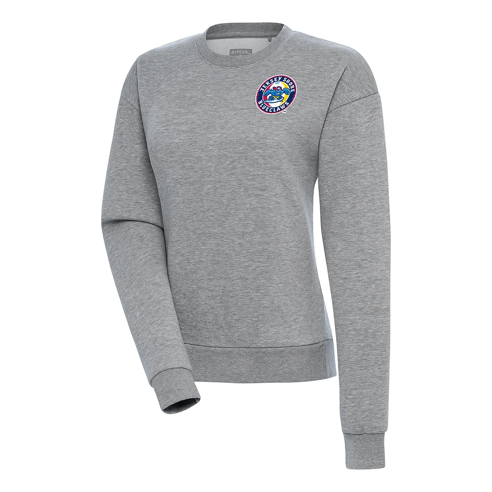 Women's Antigua Heather Gray Jersey Shore BlueClaws Victory Pullover Sweatshirt