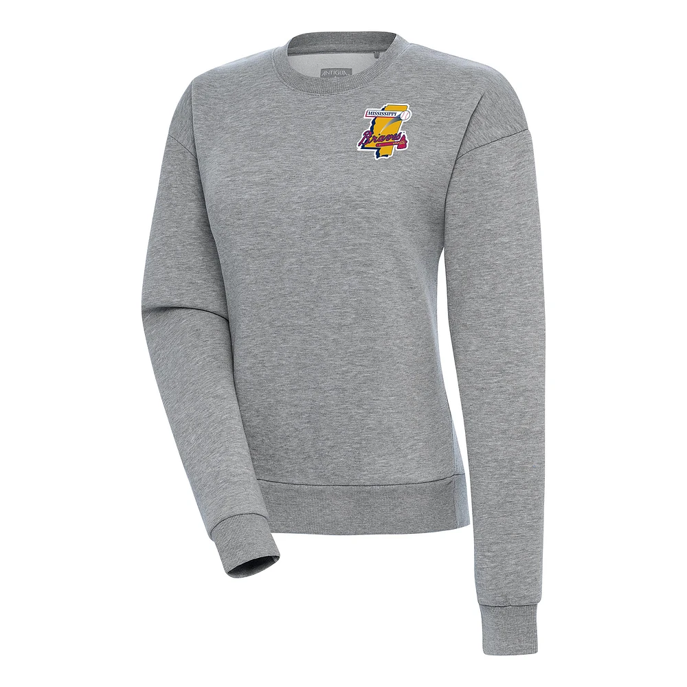 Women's Antigua Heather Gray Mississippi Braves Victory Pullover Sweatshirt