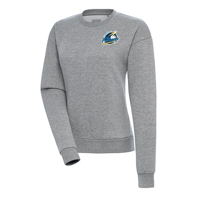 Women's Antigua Heather Gray Myrtle Beach Pelicans Victory Pullover Sweatshirt