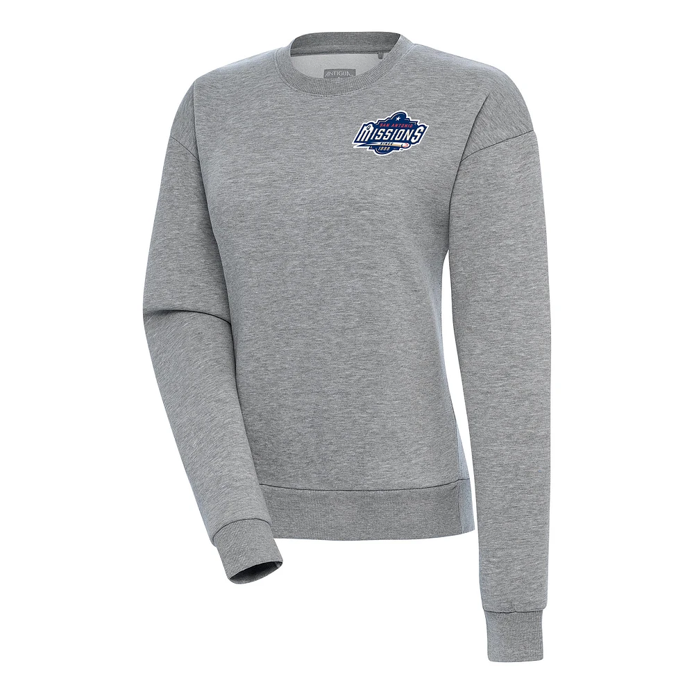 Women's Antigua Heather Gray San Antonio Missions Victory Pullover Sweatshirt