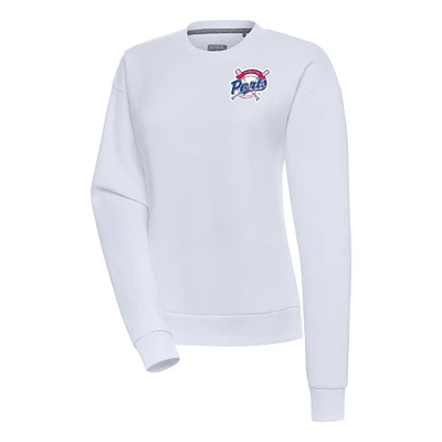 Women's Antigua White Stockton Ports Victory Pullover Sweatshirt