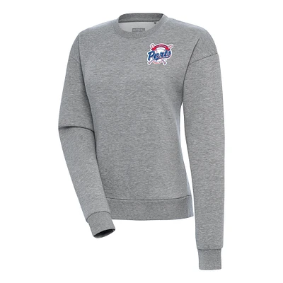 Women's Antigua Heather Gray Stockton Ports Victory Pullover Sweatshirt