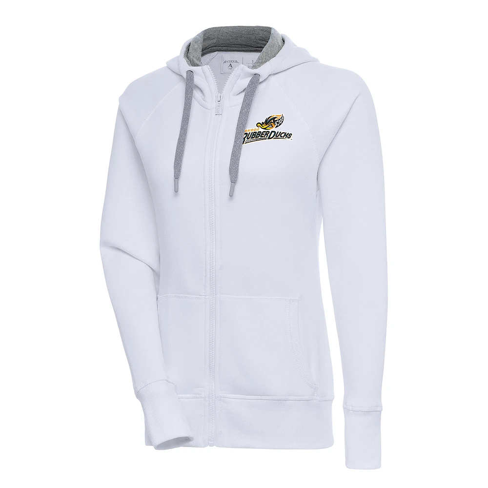 Women's Antigua  White Akron RubberDucks Victory Full-Zip Hoodie