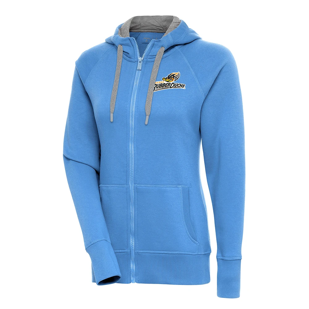 Women's Antigua Powder Blue Akron RubberDucks Victory Full-Zip Hoodie