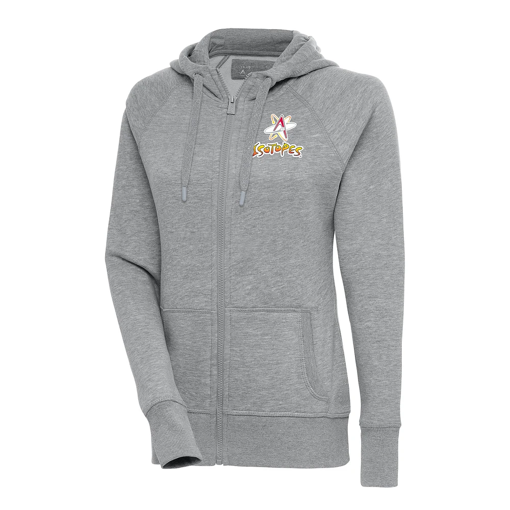 Women's Antigua Heather Gray Albuquerque Isotopes Victory Full-Zip Hoodie