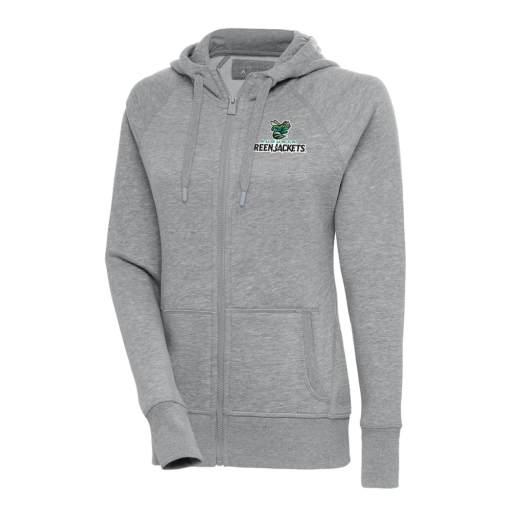 Women's Antigua Heather Gray Augusta GreenJackets Victory Full-Zip Hoodie
