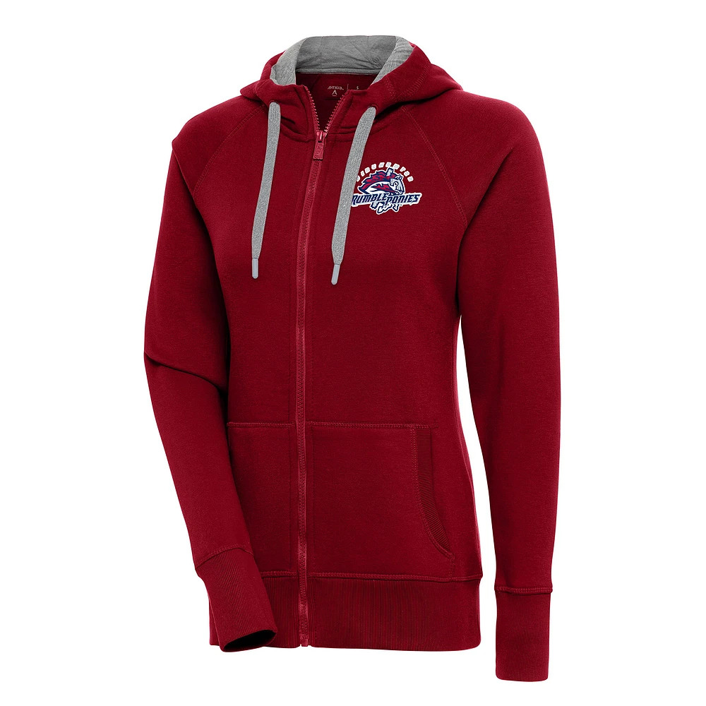 Women's Antigua Cardinal Binghamton Rumble Ponies Victory Full-Zip Hoodie