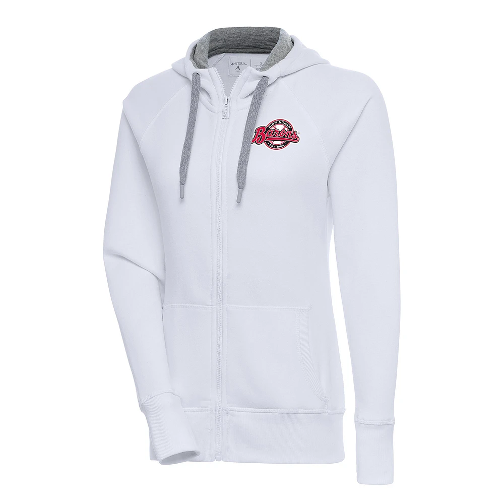 Women's Antigua White Birmingham Barons Victory Full-Zip Hoodie
