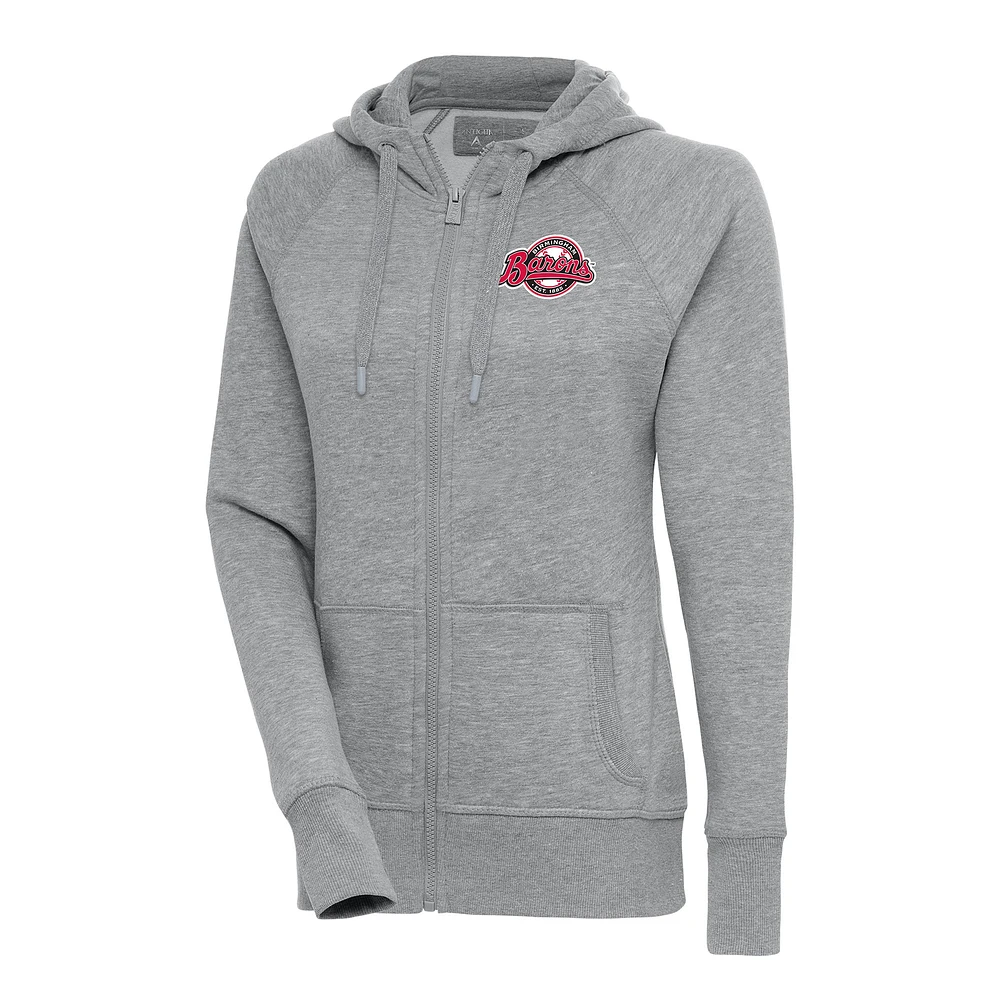 Women's Antigua Heather Gray Birmingham Barons Victory Full-Zip Hoodie