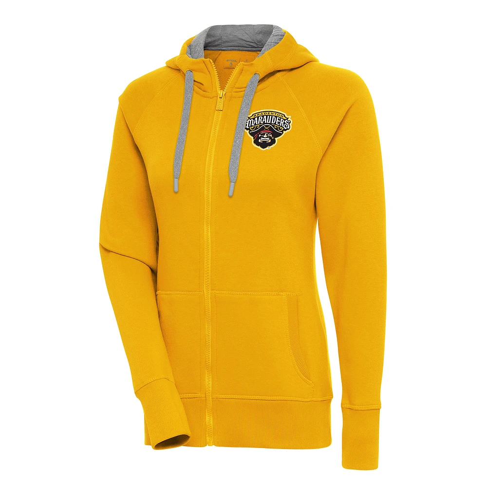Women's Antigua Gold Bradenton Marauders Victory Full-Zip Hoodie