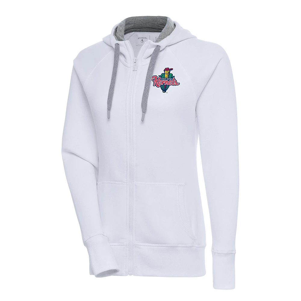 Women's Antigua White Cedar Rapids Kernels Victory Full-Zip Hoodie