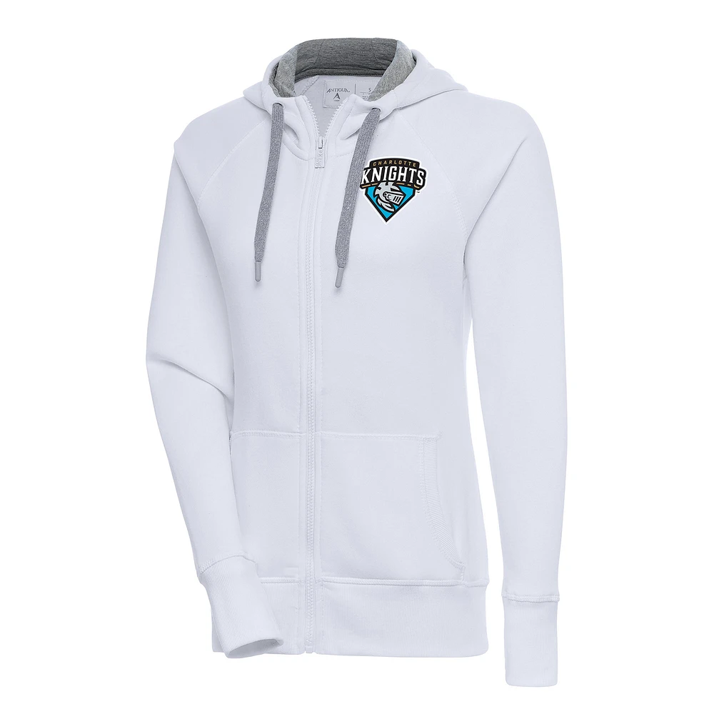 Women's Antigua White Charlotte Knights Victory Full-Zip Hoodie