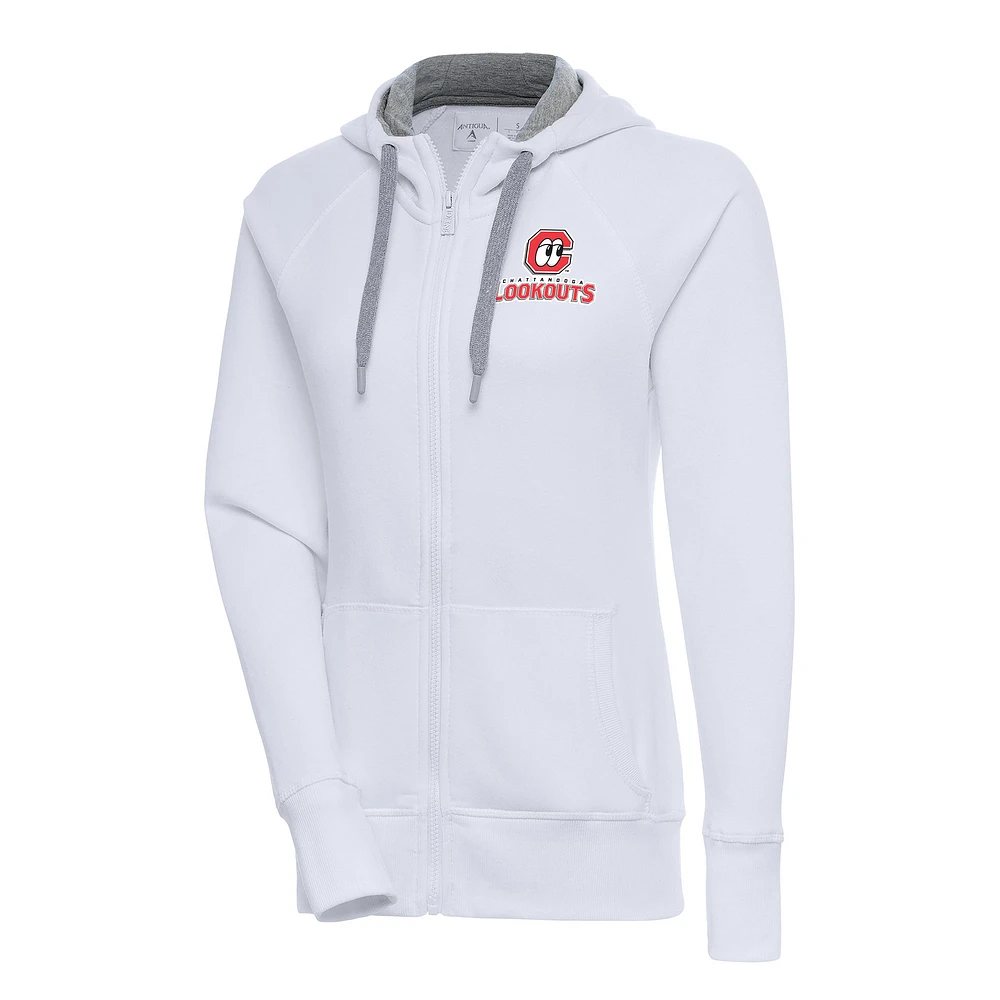 Women's Antigua White Chattanooga Lookouts Victory Full-Zip Hoodie