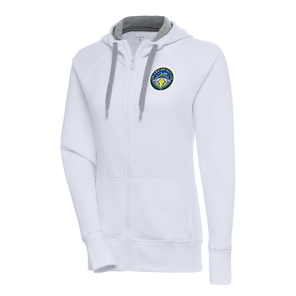 Women's Antigua White Columbia Fireflies Victory Full-Zip Hoodie