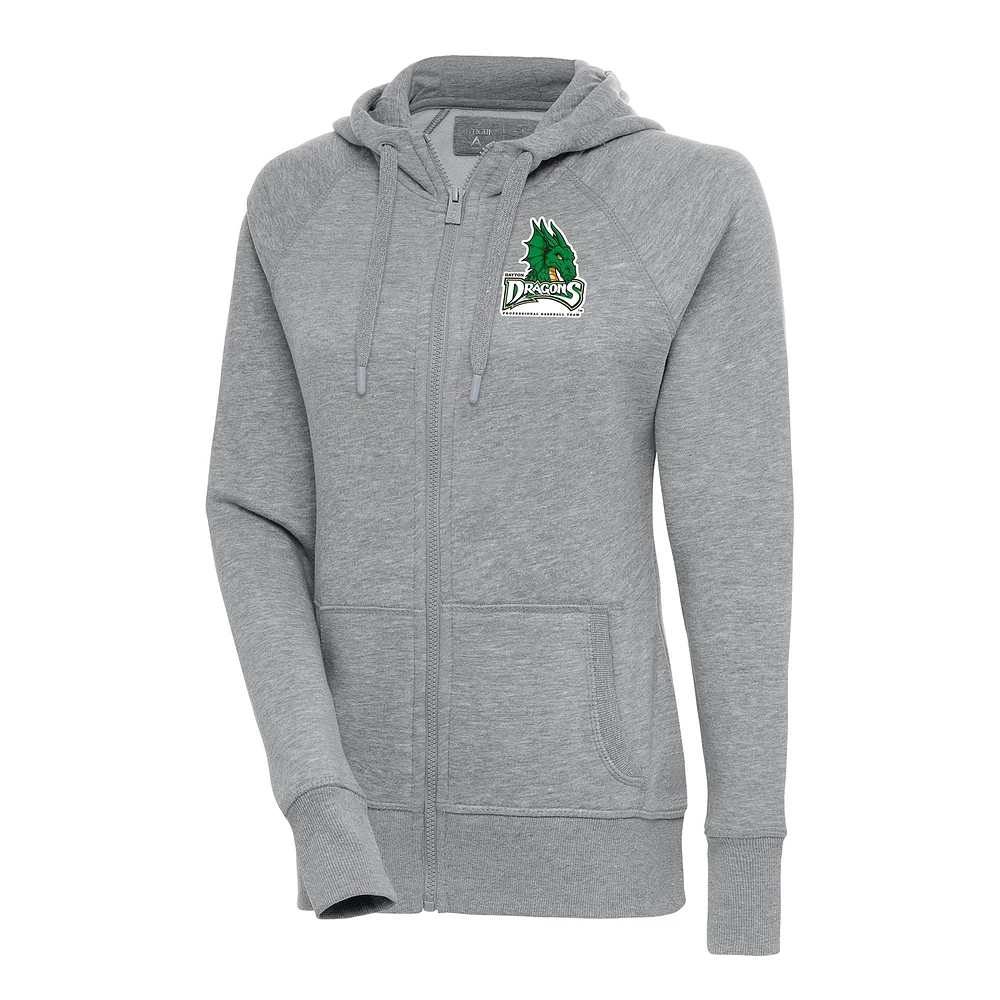 Women's Antigua Heather Gray Dayton Dragons Victory Full-Zip Hoodie