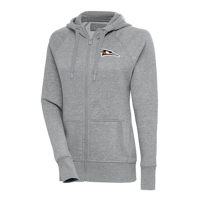Women's Antigua Heather Gray Delmarva Shorebirds Victory Full-Zip Hoodie