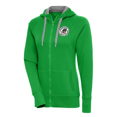 Women's Antigua Kelly Green Down East Wood Ducks Victory Full-Zip Hoodie