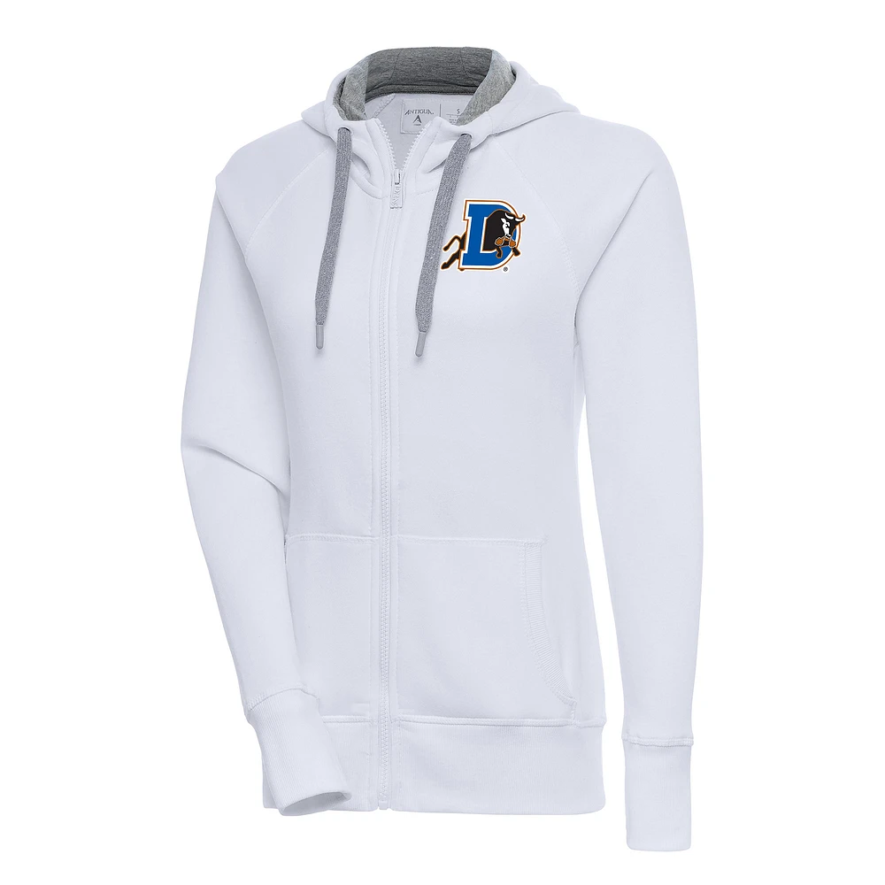 Women's Antigua White Durham Bulls Victory Full-Zip Hoodie