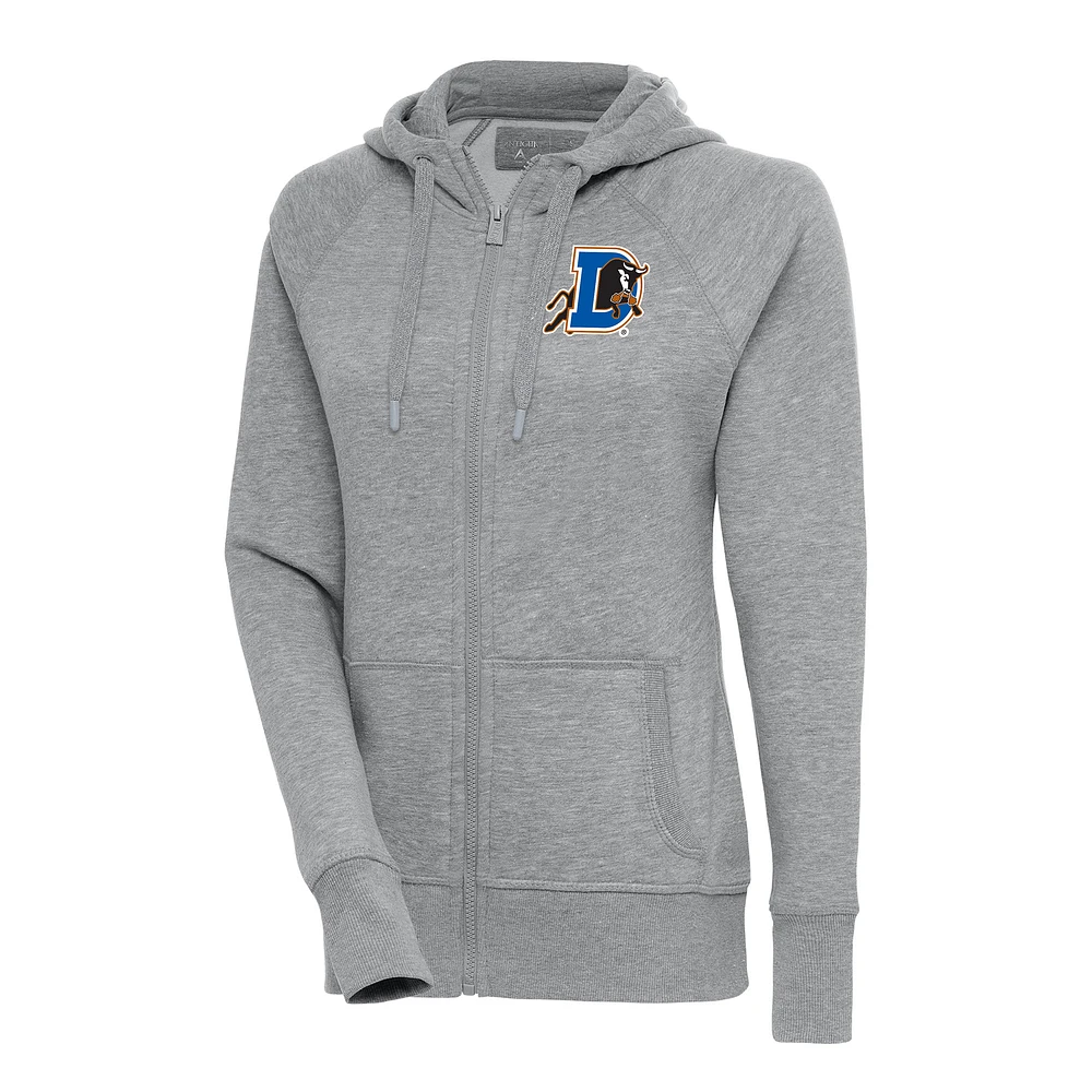 Women's Antigua Heather Gray Durham Bulls Victory Full-Zip Hoodie
