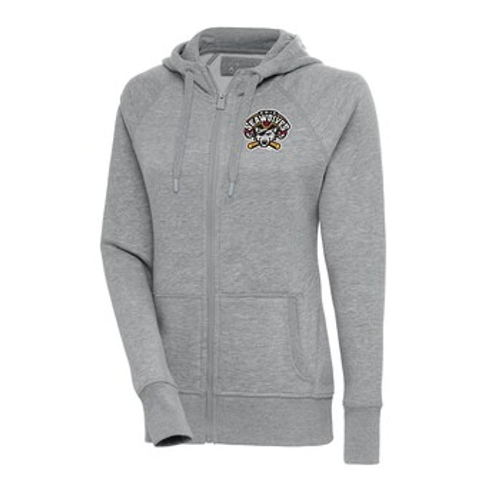 Women's Antigua Heather Gray Erie SeaWolves Victory Full-Zip Hoodie