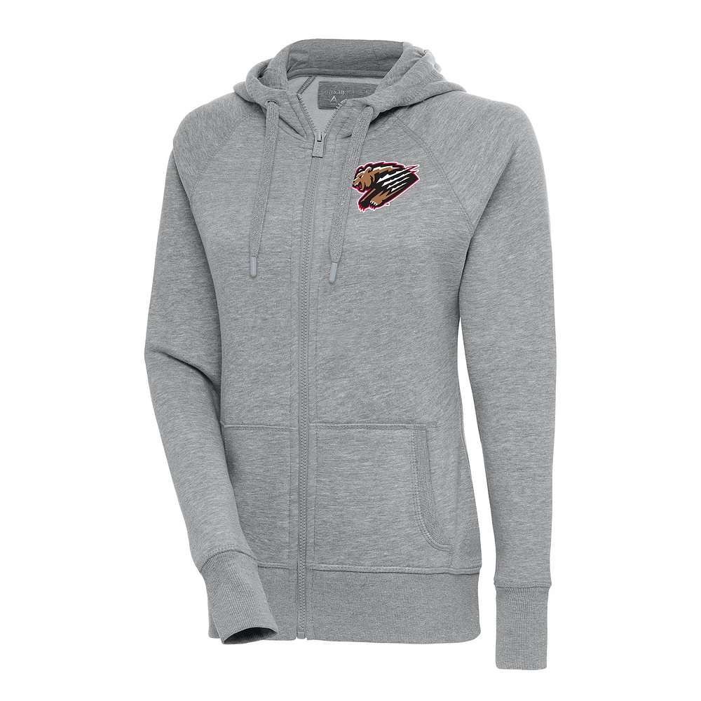 Women's Antigua Heather Gray Fresno Grizzlies Victory Full-Zip Hoodie