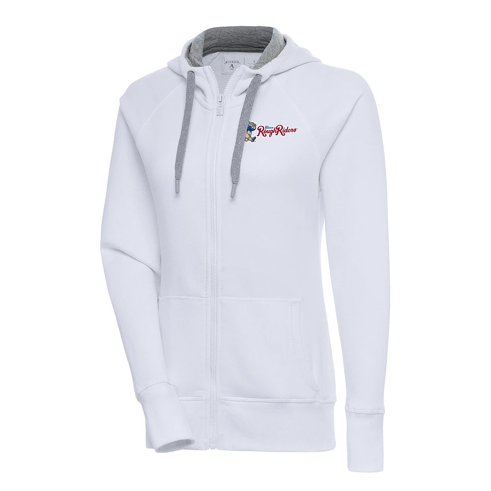 Women's Antigua White Frisco RoughRiders Victory Full-Zip Hoodie