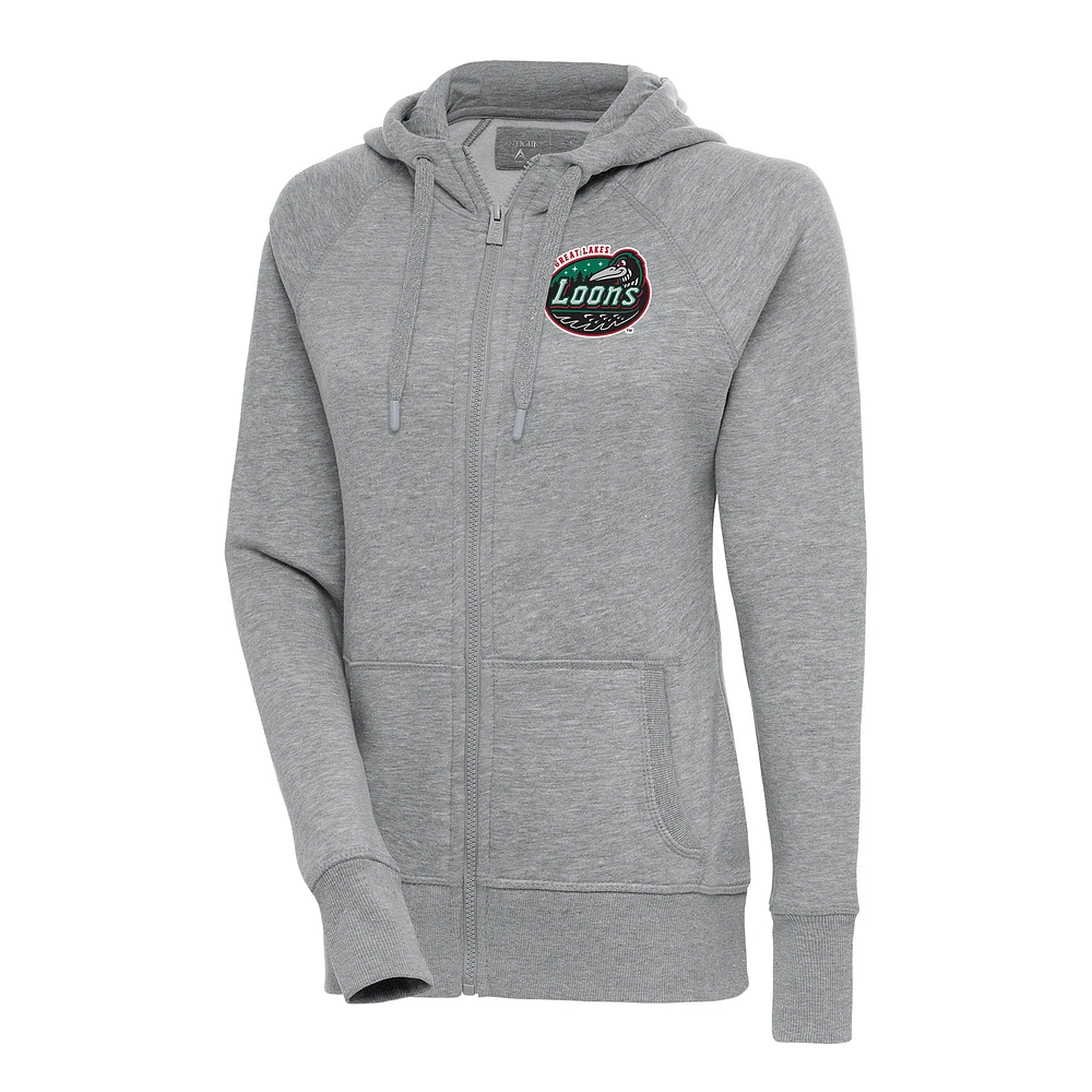 Women's Antigua Heather Gray Great Lakes Loons Victory Full-Zip Hoodie