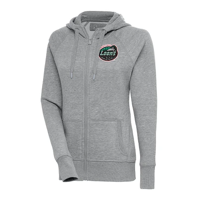 Women's Antigua Heather Gray Great Lakes Loons Victory Full-Zip Hoodie