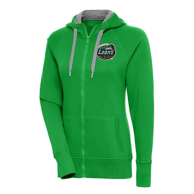 Women's Antigua Kelly Green Great Lakes Loons Victory Full-Zip Hoodie