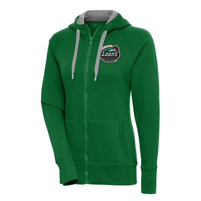 Women's Antigua Hunter Green Great Lakes Loons Victory Full-Zip Hoodie