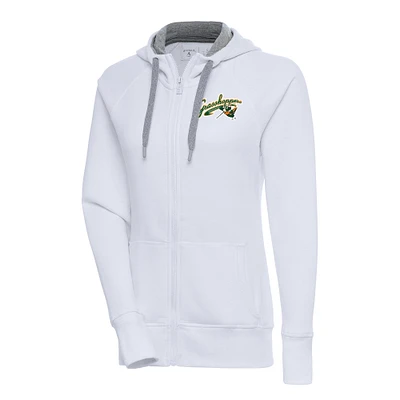 Women's Antigua White Greensboro Grasshoppers Victory Full-Zip Hoodie