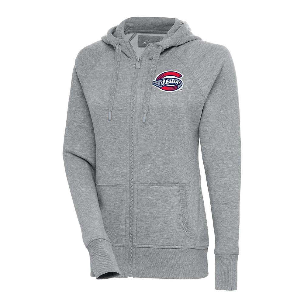 Women's Antigua Heather Gray Greenville Drive Victory Full-Zip Hoodie