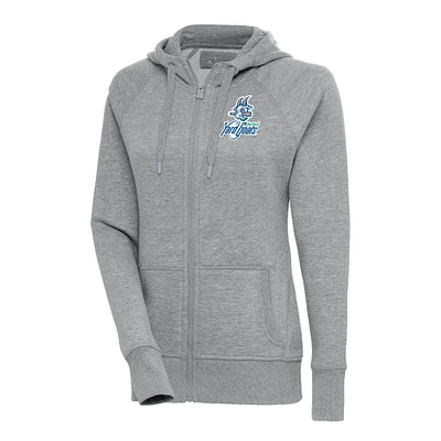 Women's Antigua Heather Gray Hartford Yard Goats Victory Full-Zip Hoodie