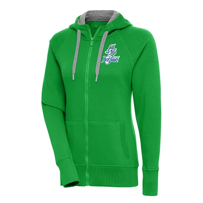 Women's Antigua Kelly Green Hartford Yard Goats Victory Full-Zip Hoodie