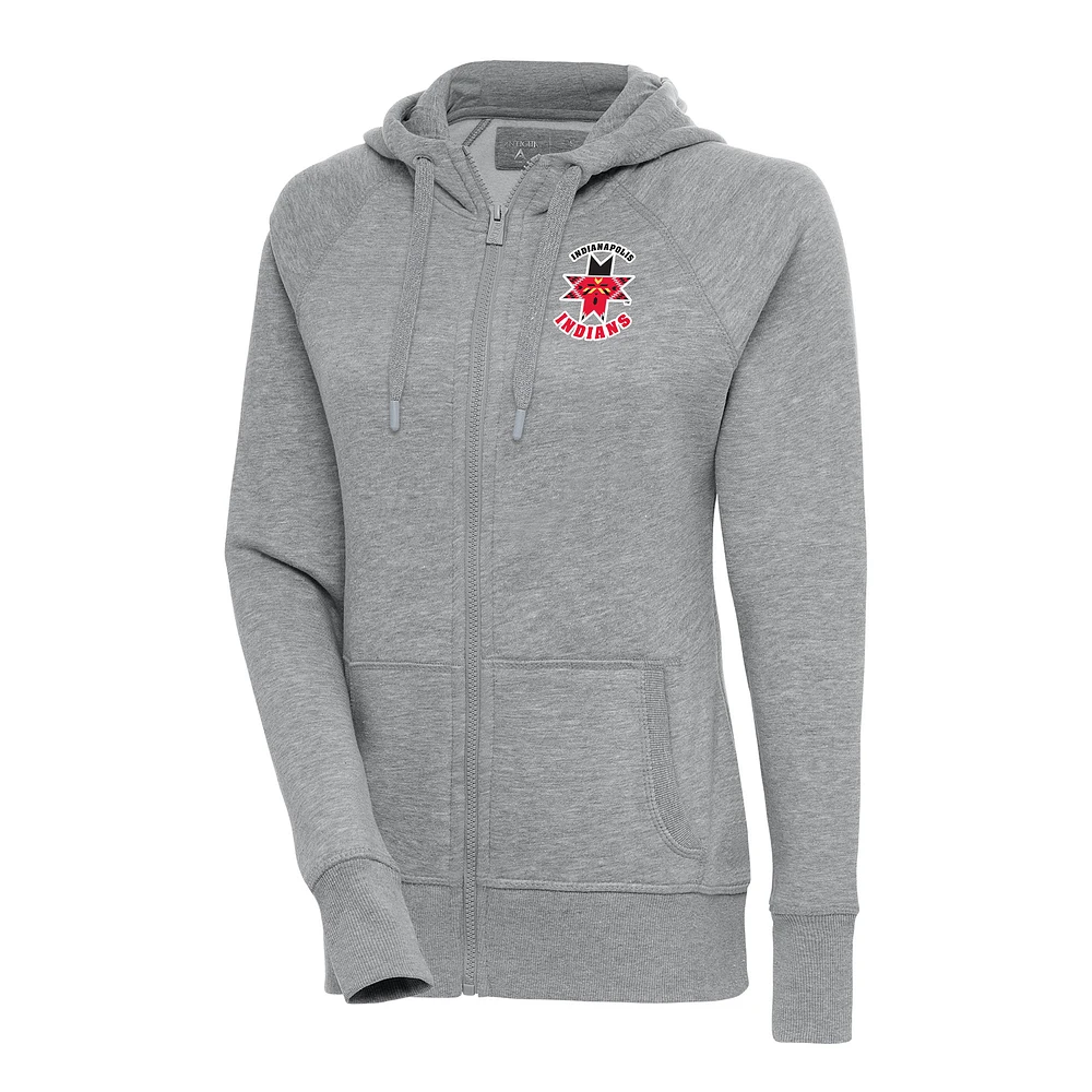 Women's Antigua Heather Gray Indianapolis Indians Victory Full-Zip Hoodie