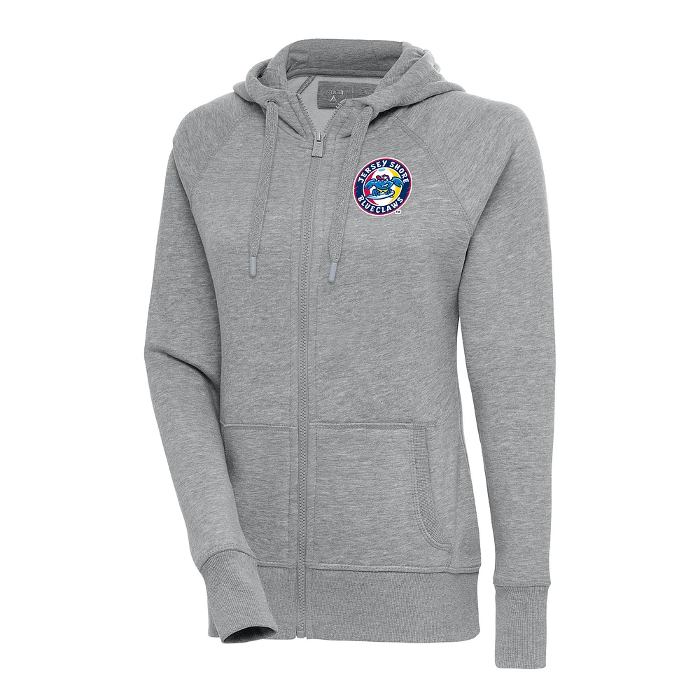 Women's Antigua Heather Gray Jersey Shore BlueClaws Victory Full-Zip Hoodie