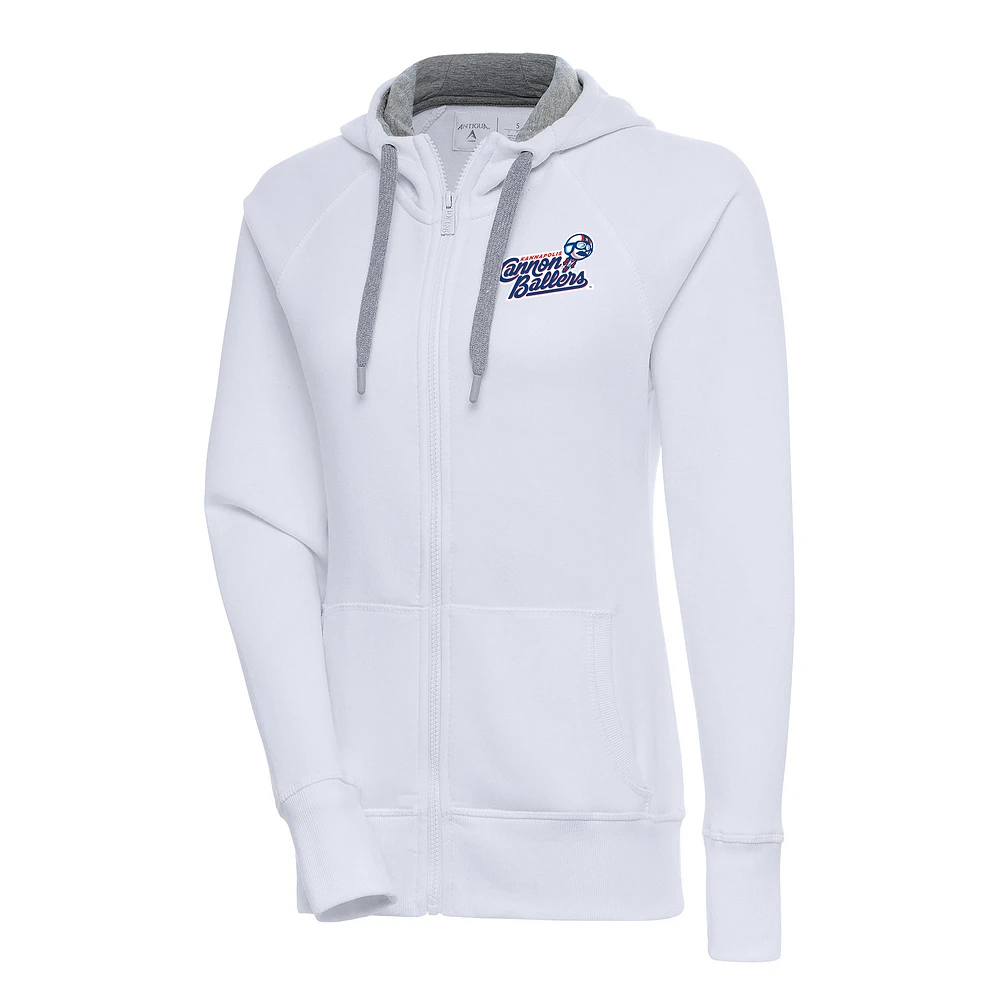 Women's Antigua White Kannapolis Cannon Ballers Victory Full-Zip Hoodie