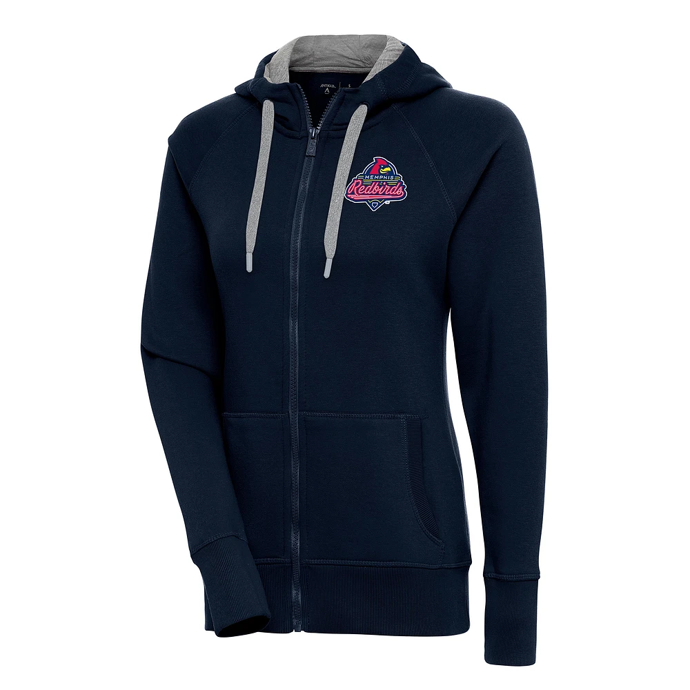 Women's Antigua Navy Memphis Redbirds Victory Full-Zip Hoodie