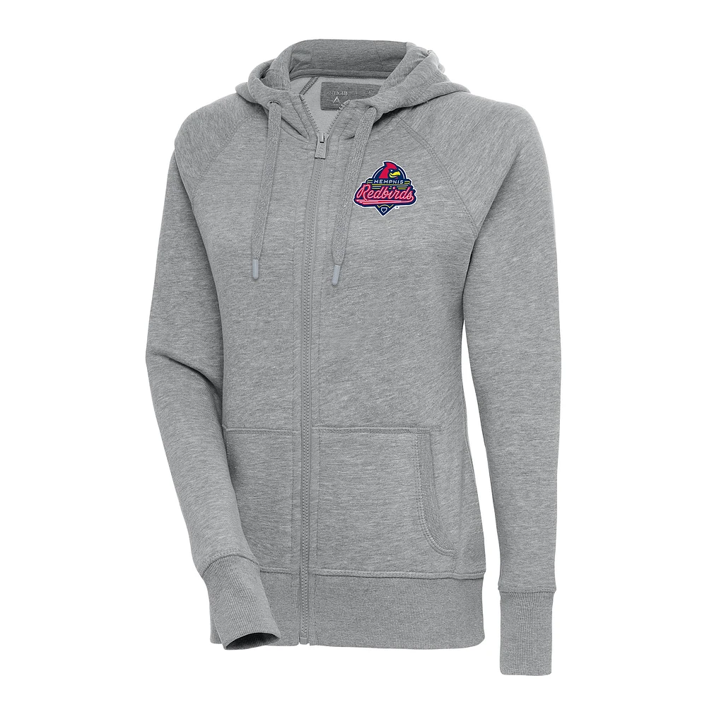 Women's Antigua Heather Gray Memphis Redbirds Victory Full-Zip Hoodie