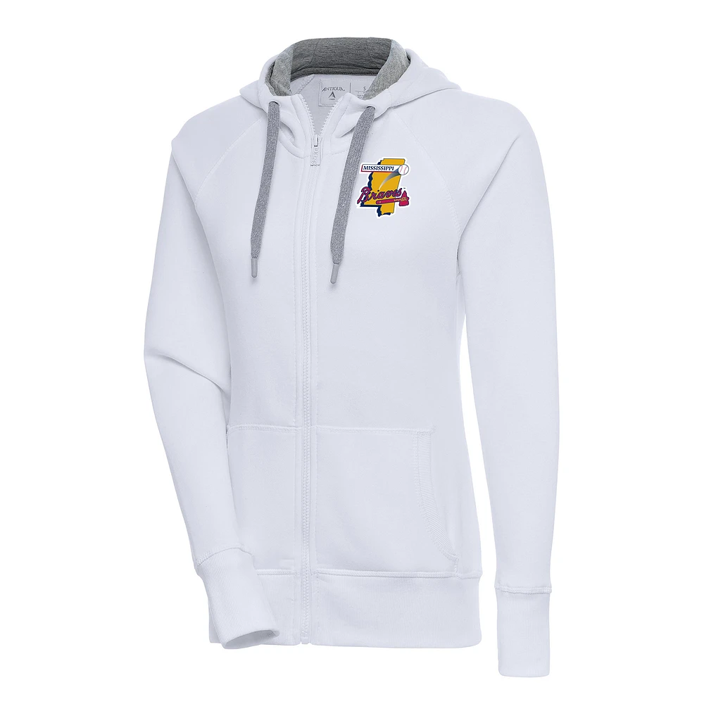 Women's Antigua White Mississippi Braves Victory Full-Zip Hoodie
