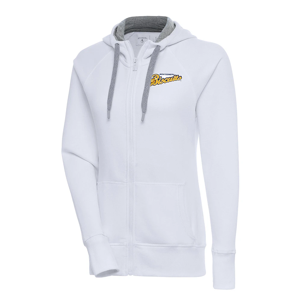Women's Antigua White Montgomery Biscuits Victory Full-Zip Hoodie