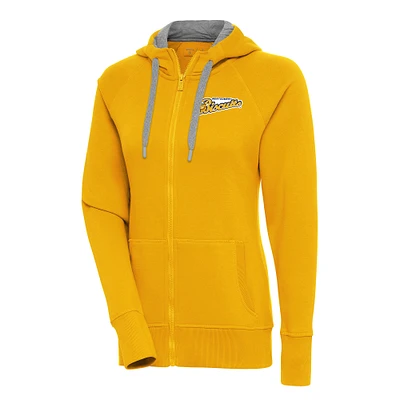 Women's Antigua Gold Montgomery Biscuits Victory Full-Zip Hoodie