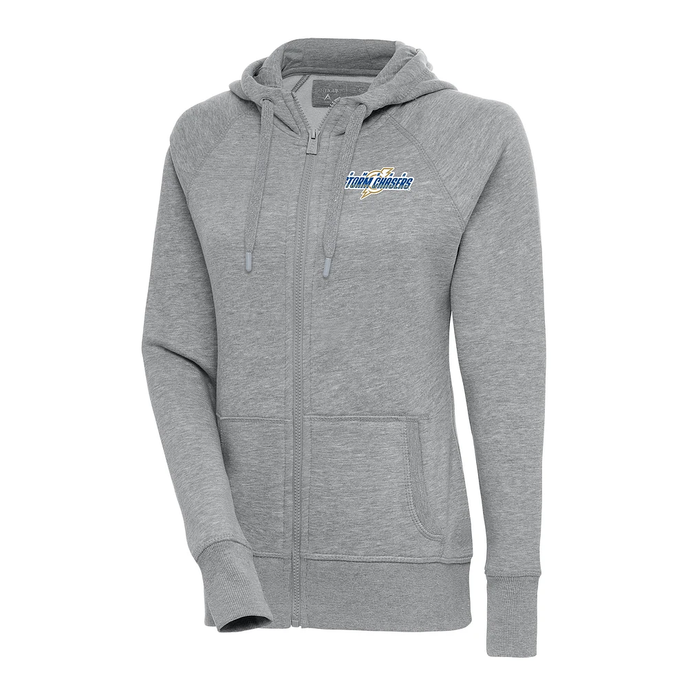 Women's Antigua Heather Gray Omaha Storm Chasers Victory Full-Zip Hoodie