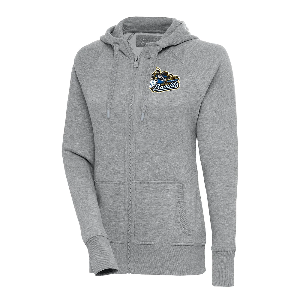 Women's Antigua Heather Gray Quad Cities River Bandits Victory Full-Zip Hoodie