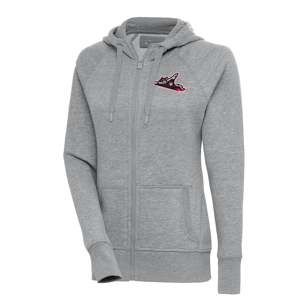 Women's Antigua Heather Gray Richmond Flying Squirrels Victory Full-Zip Hoodie