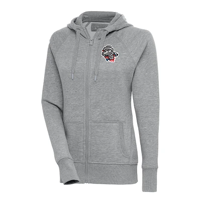 Women's Antigua Heather Gray Rocket City Trash Pandas Victory Full-Zip Hoodie